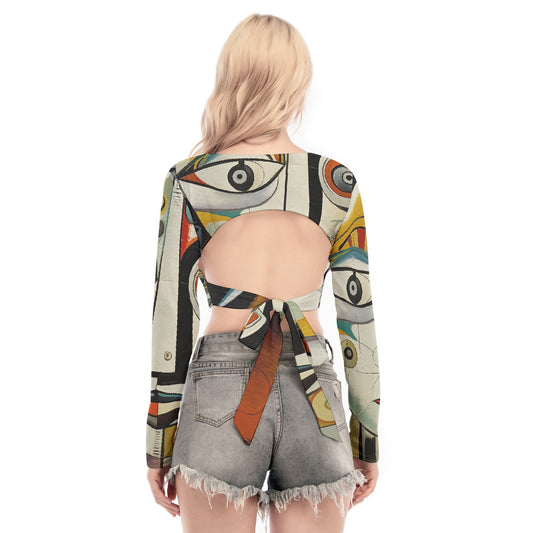 All-Over Print Women's Back Hollow T-shirt With Strap