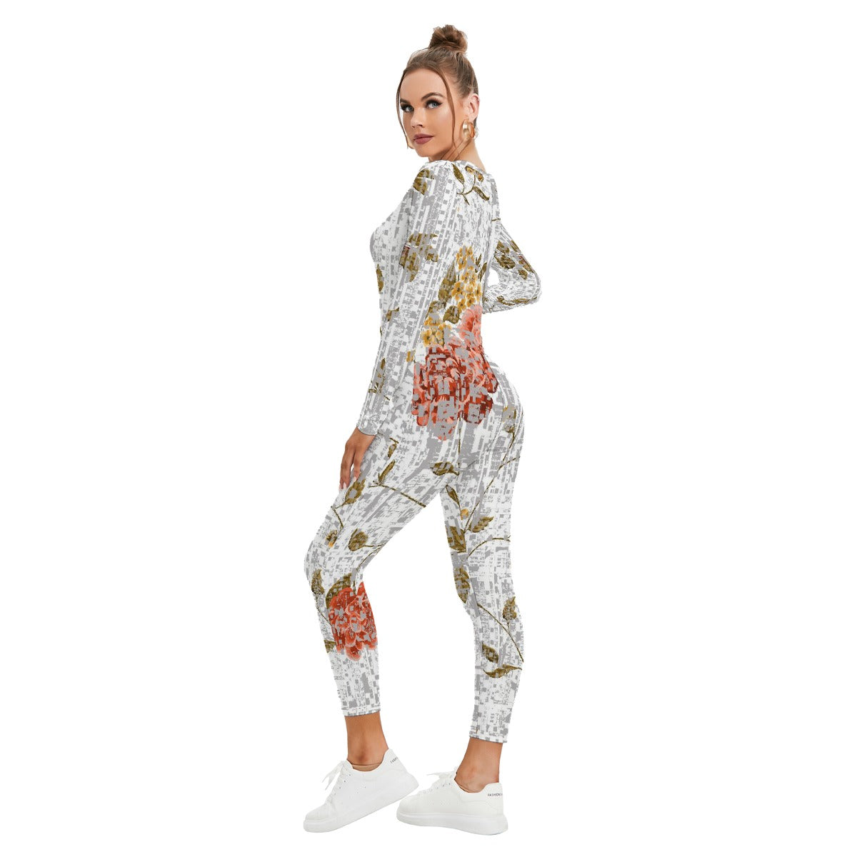 All-Over Print Women's Plunging Neck Jumpsuit