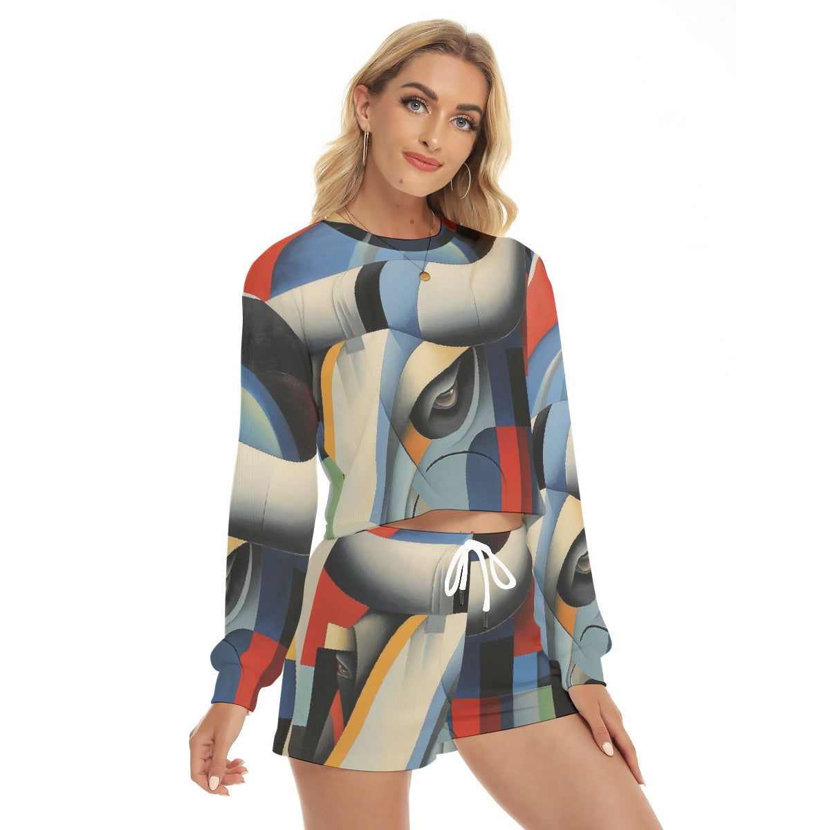 All-Over Print Women's Short Sweatshirt And Pants Suit