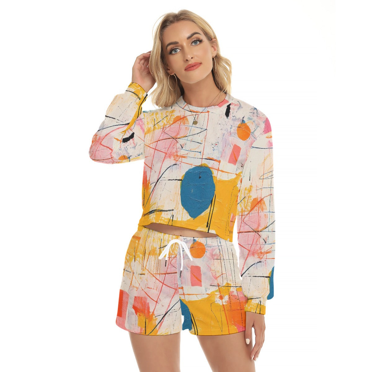 All-Over Print Women's Short Sweatshirt And Pants Suit