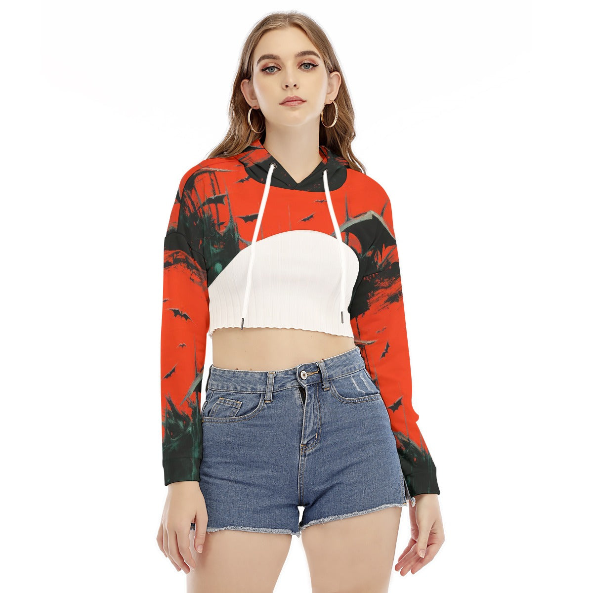 All-Over Print Women's Smock Short Hoodie With Long Sleeve