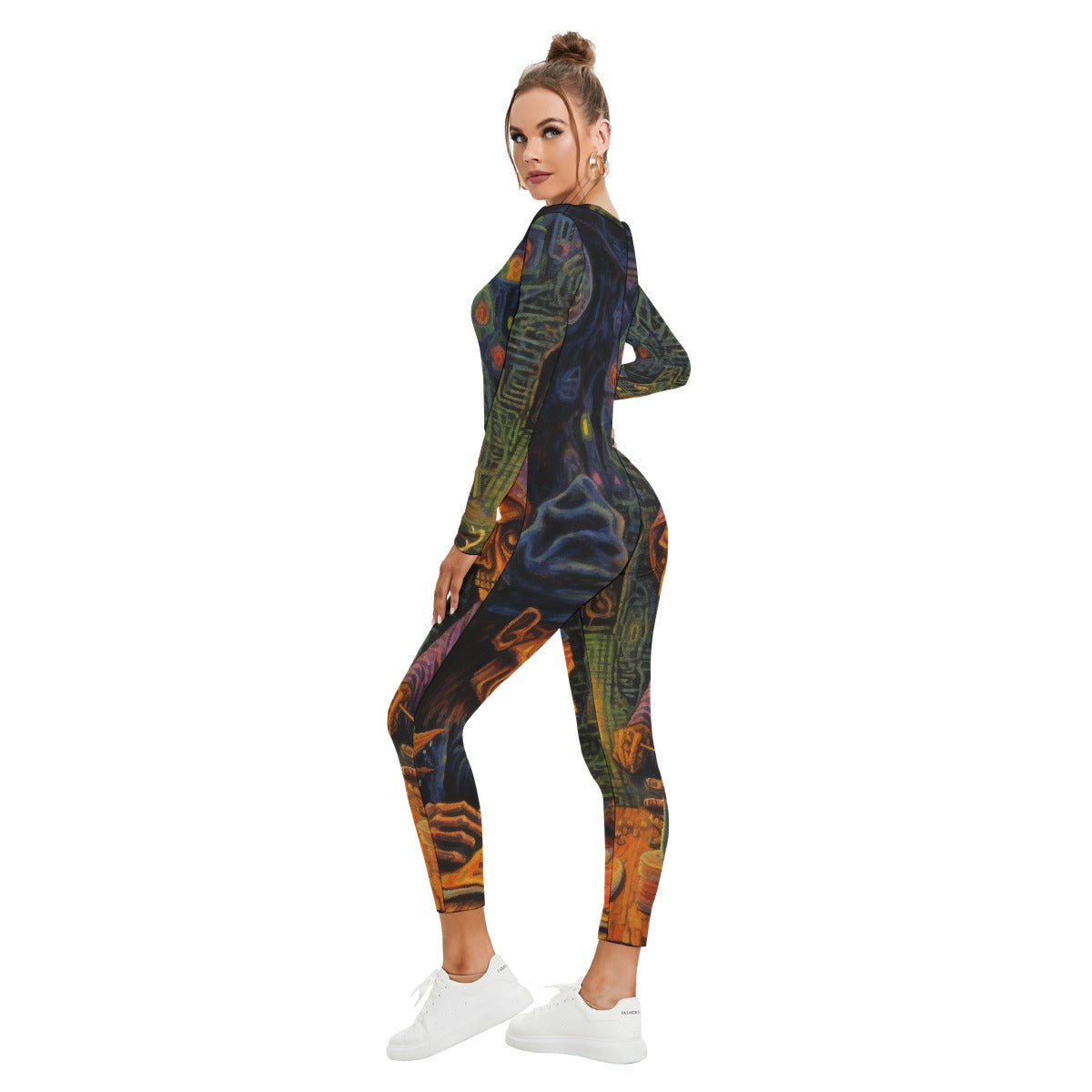 All-Over Print Women's Plunging Neck Jumpsuit