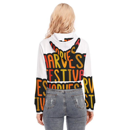 All-Over Print Women's Crop Top Hoodie With Zipper Closure