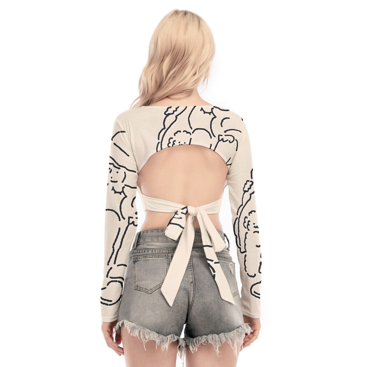 All-Over Print Women's Back Hollow T-shirt With Strap