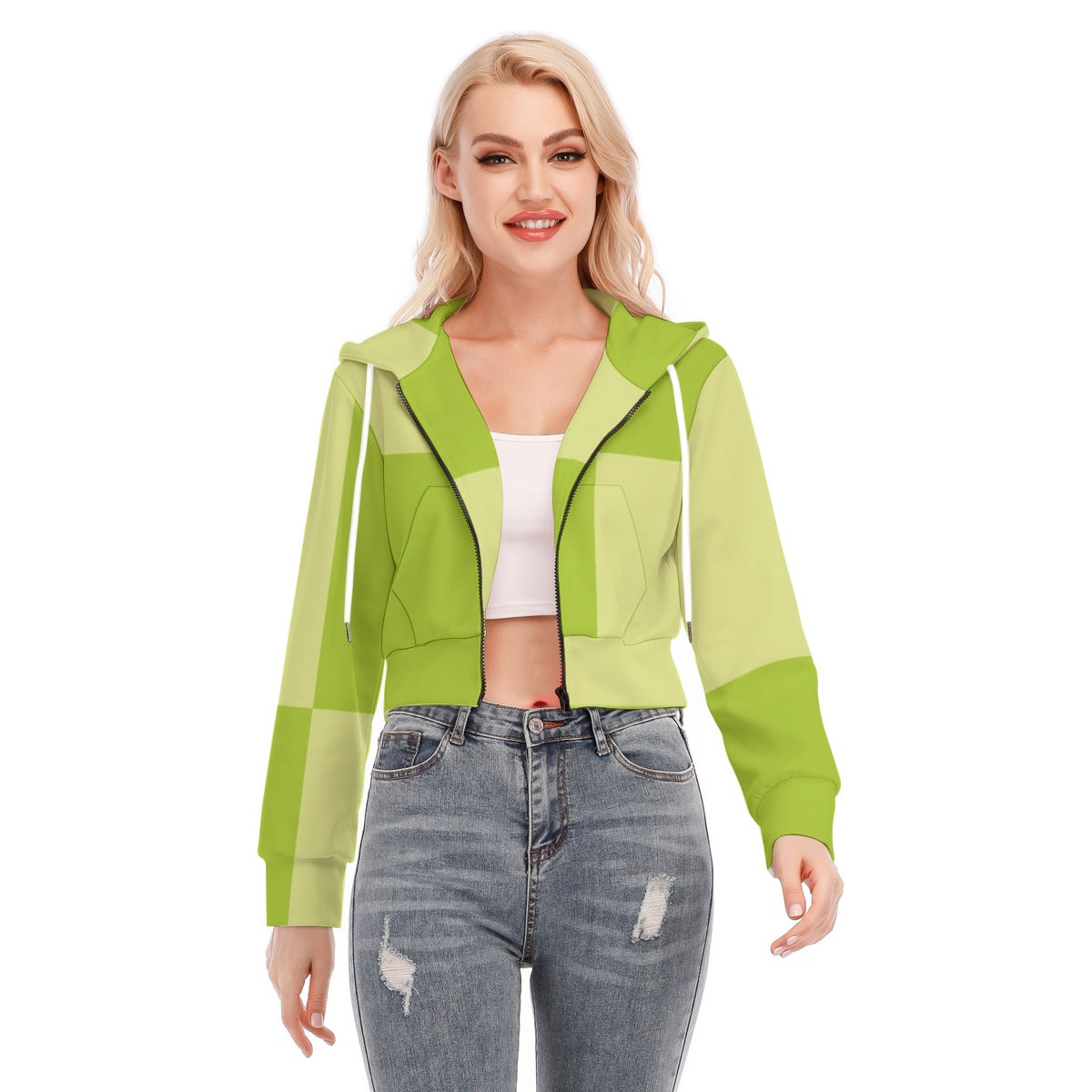 All-Over Print Women's Crop Top Hoodie With Zipper Closure
