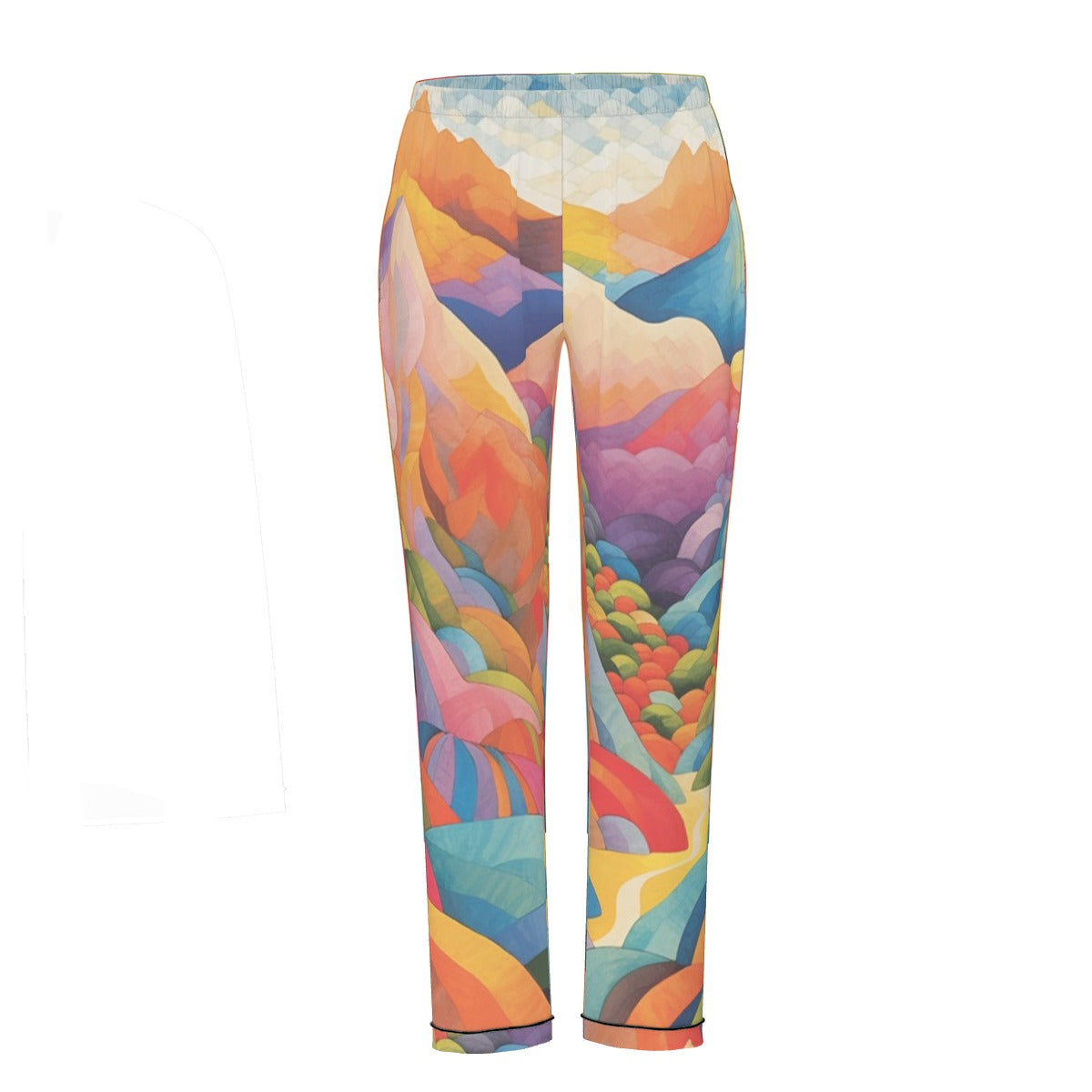 All-Over Print Women's Long Sleeve Pajama Set With Black Contrast Piping