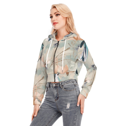 All-Over Print Women's Crop Top Hoodie With Zipper Closure