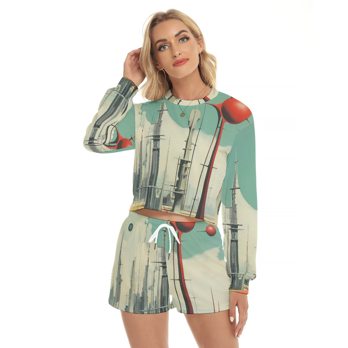 All-Over Print Women's Short Sweatshirt And Pants Suit