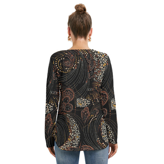 All-Over Print Women's Long Sleeve Neckline Tie Sweatshirt
