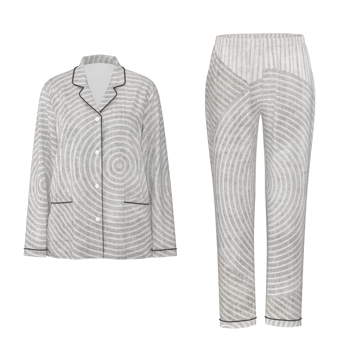 All-Over Print Women's Long Sleeve Pajama Set With Black Contrast Piping