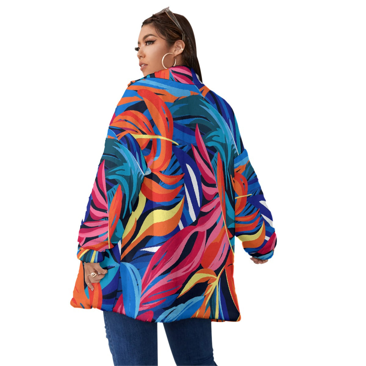 All-Over Print Unisex Borg Fleece Stand-up Collar Coat With Zipper Closure(Plus Size)
