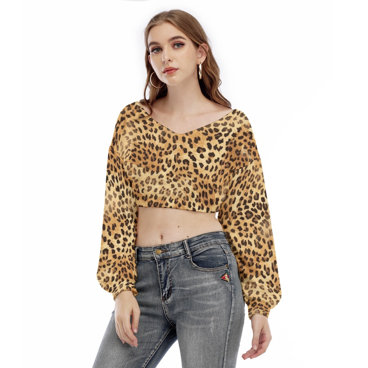 All-Over Print Women's V-neck Long Sleeve Cropped Sweatshirt