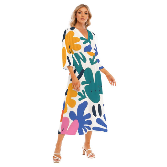 All-Over Print Women's Mid-Sleeve Long Dress