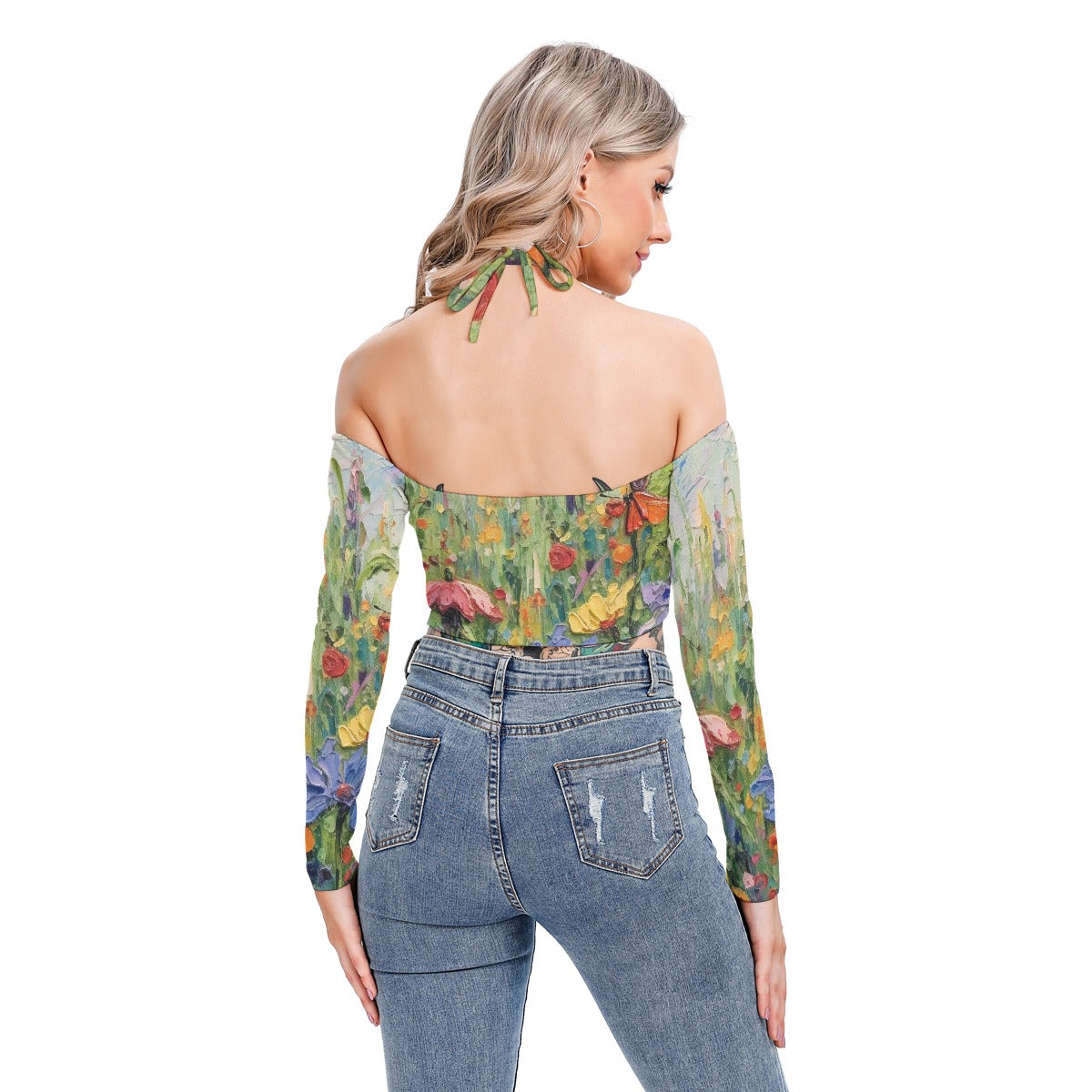 All-Over Print Women's Halter Lace-up Top