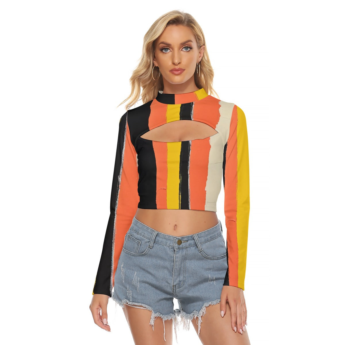 All-Over Print Women's Hollow Chest Keyhole Tight Crop Top