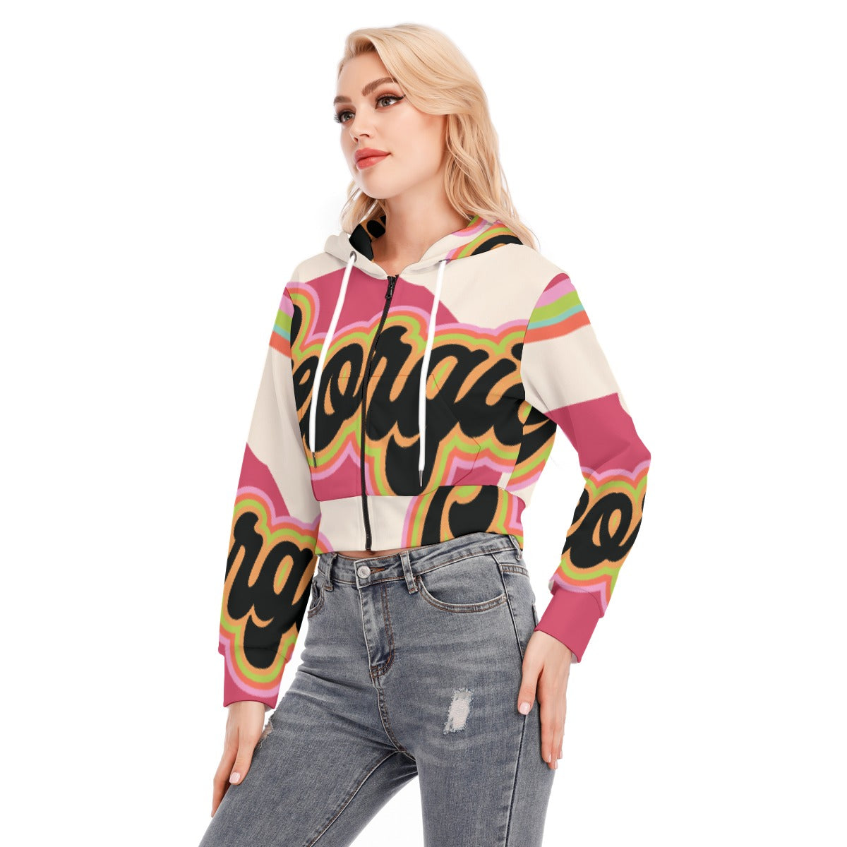 All-Over Print Women's Crop Top Hoodie With Zipper Closure