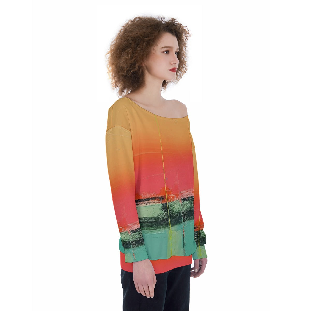 All-Over Print Oversized Women's Off-Shoulder Sweatshirt