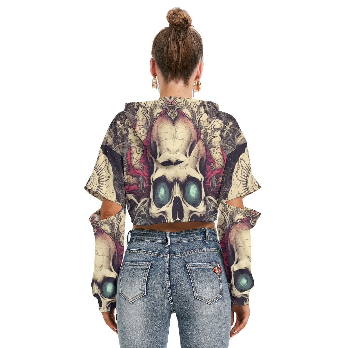 All-Over Print Women's Heavy Fleece Hoodie With Hollow Out Sleeve