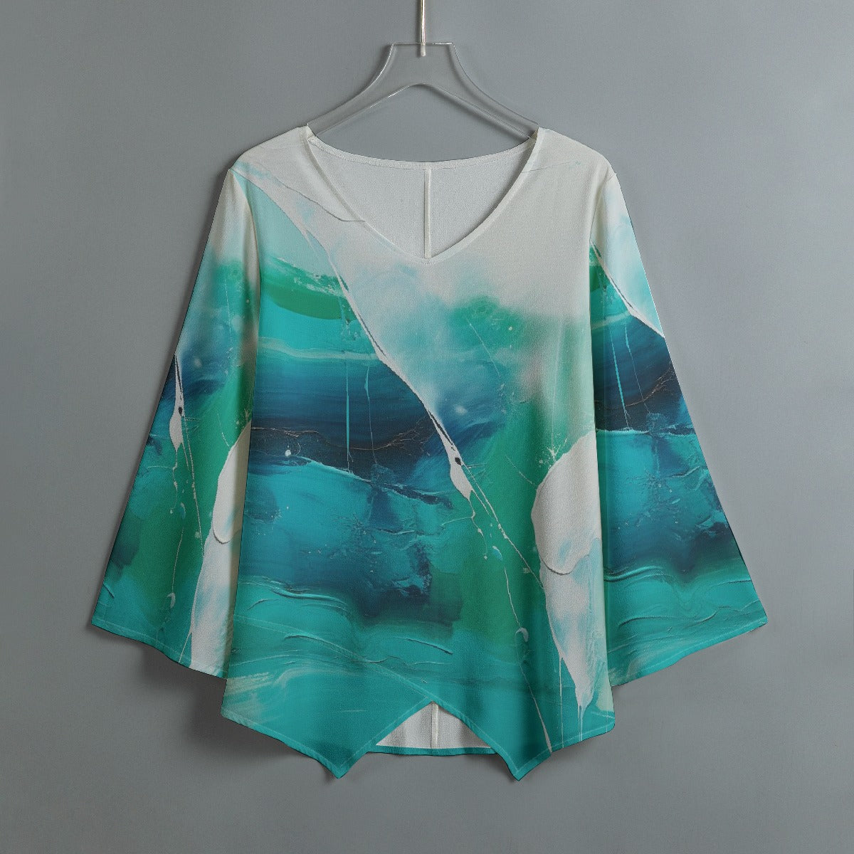 All-Over Print Women's V-neck T-shirt With Irregular Hem