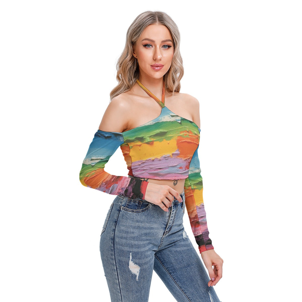 All-Over Print Women's Halter Lace-up Top