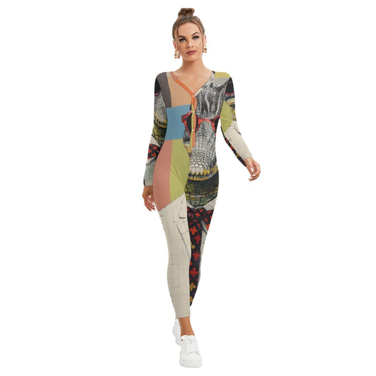 All-Over Print Women's Plunging Neck Jumpsuit