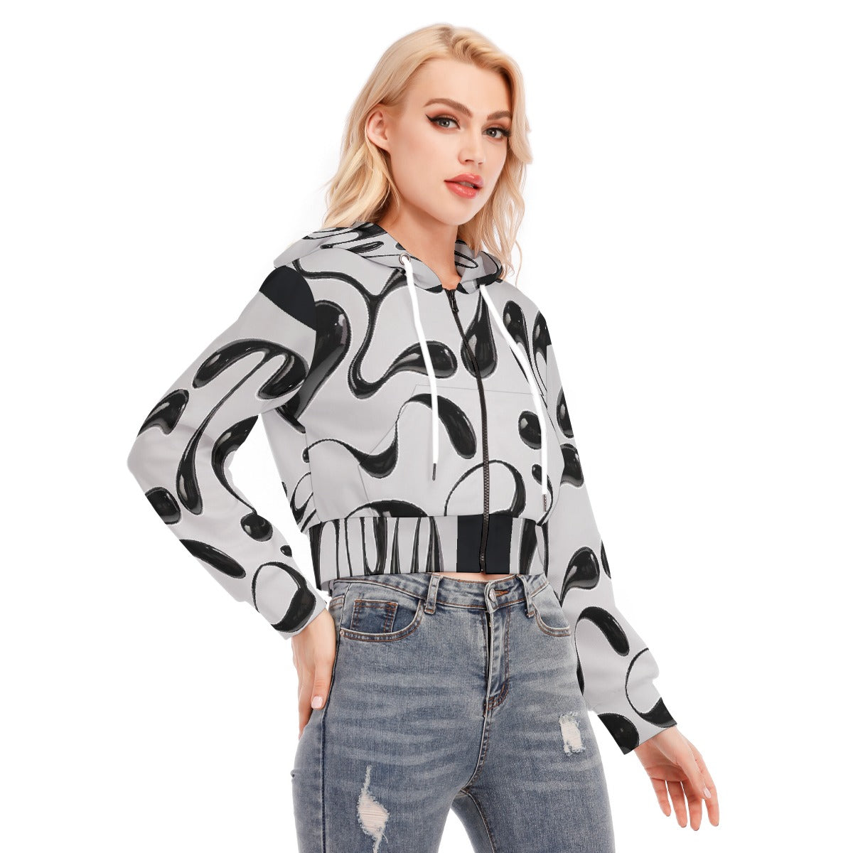 All-Over Print Women's Crop Top Hoodie With Zipper Closure