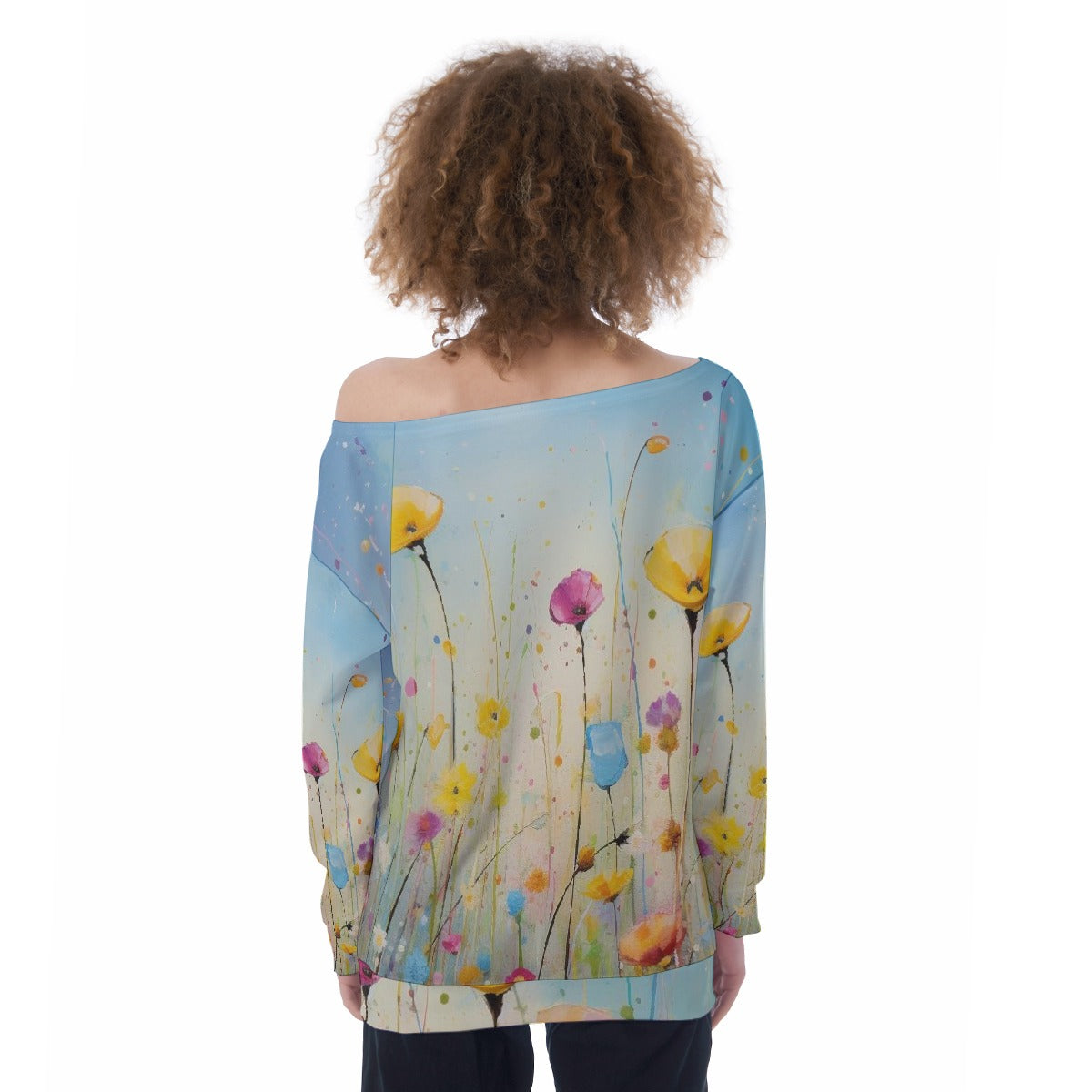 All-Over Print Oversized Women's Off-Shoulder Sweatshirt