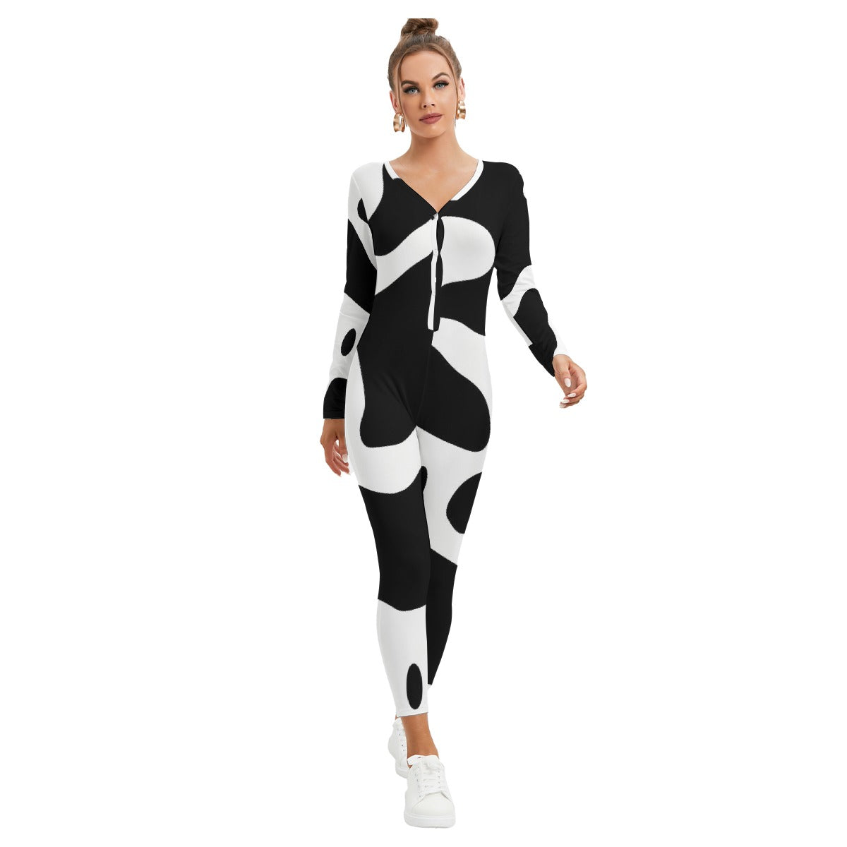 All-Over Print Women's Plunging Neck Jumpsuit