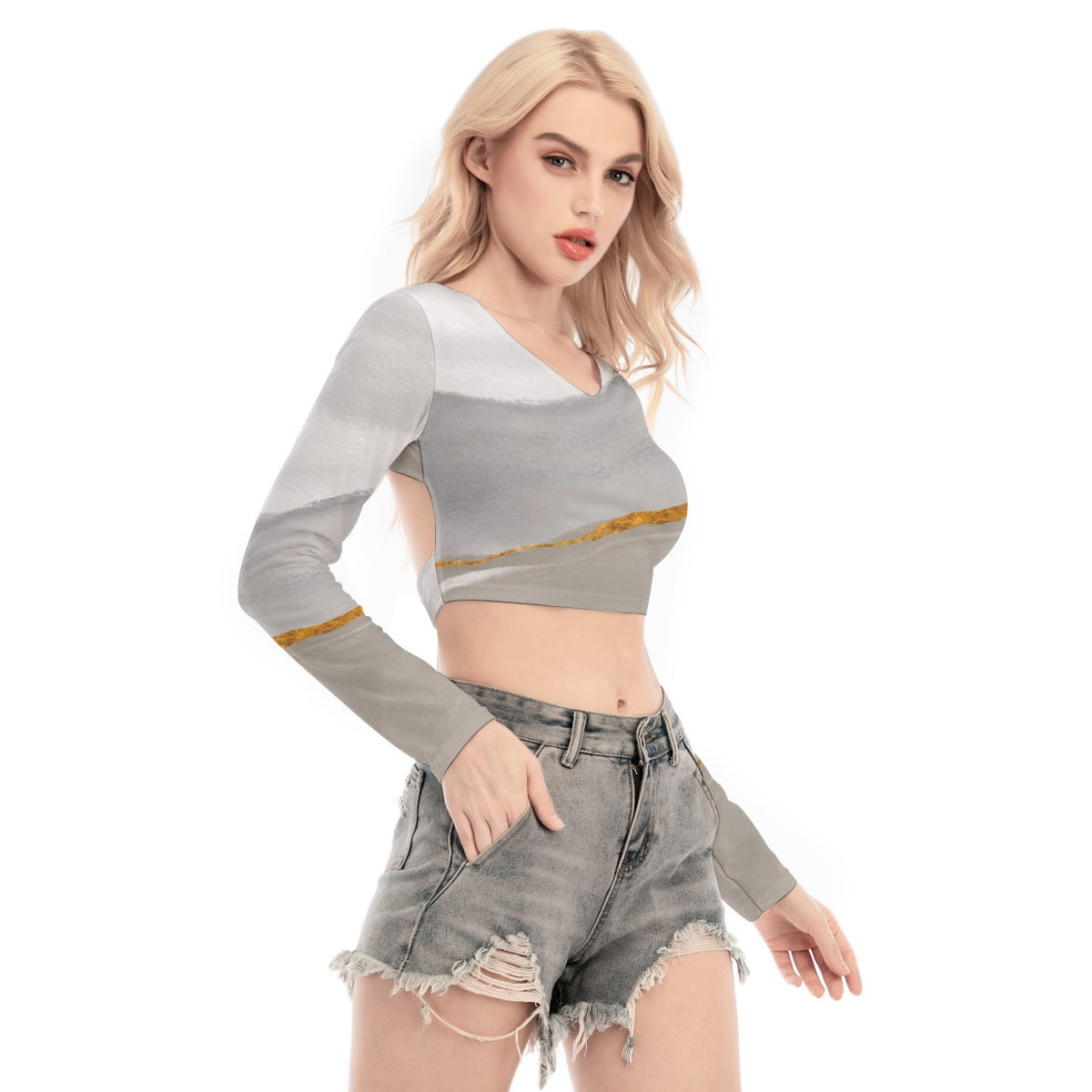 All-Over Print Women's Back Hollow T-shirt With Strap