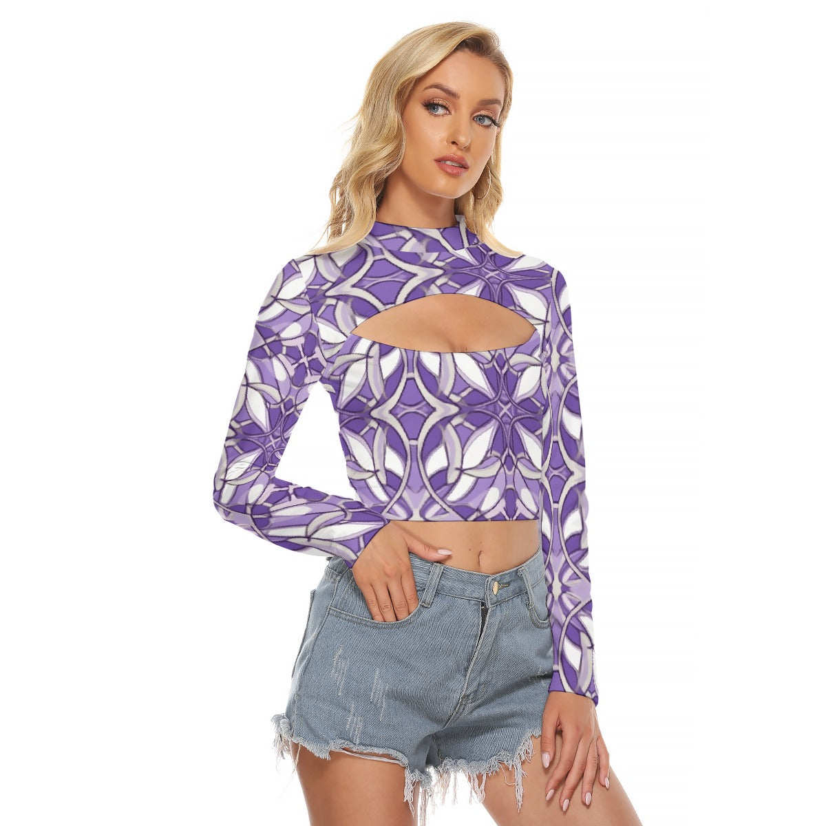 All-Over Print Women's Hollow Chest Keyhole Tight Crop Top