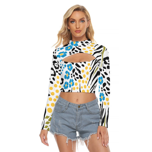 All-Over Print Women's Hollow Chest Keyhole Tight Crop Top