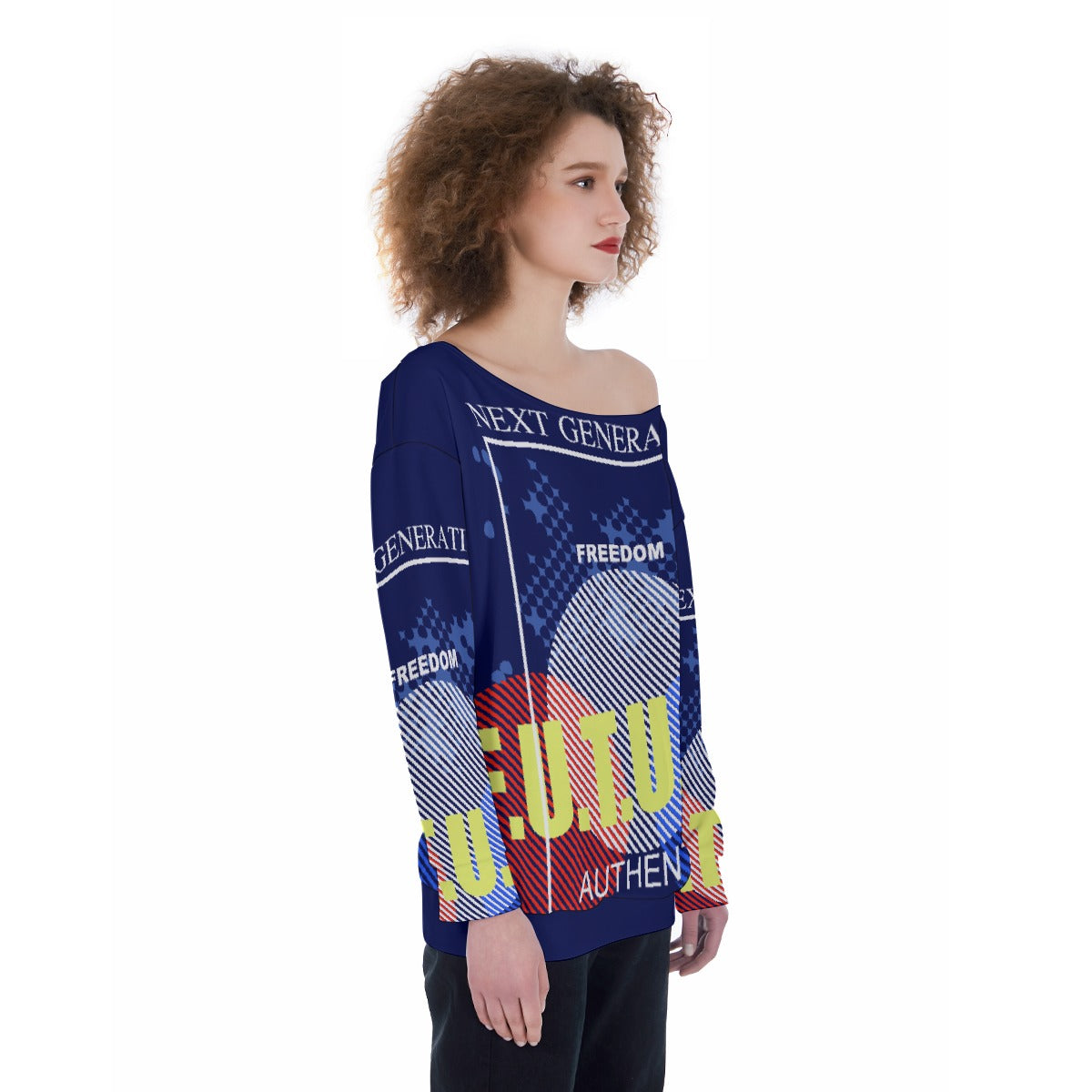 All-Over Print Oversized Women's Off-Shoulder Sweatshirt