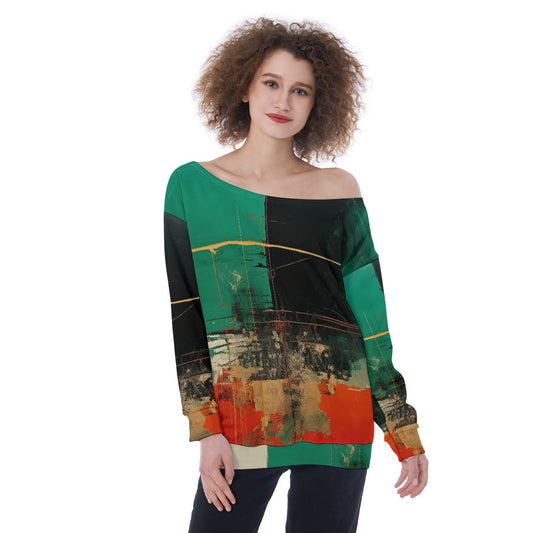 All-Over Print Oversized Women's Off-Shoulder Sweatshirt