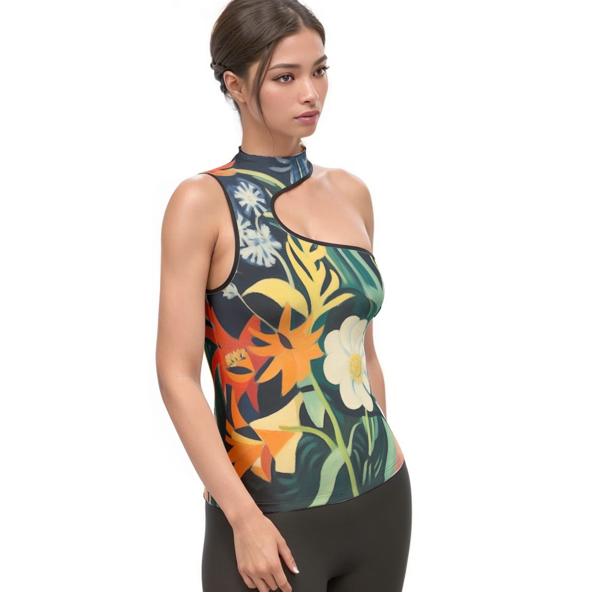 All-Over Print Women's Halter Sleeveless Asymmetrical Tank Top