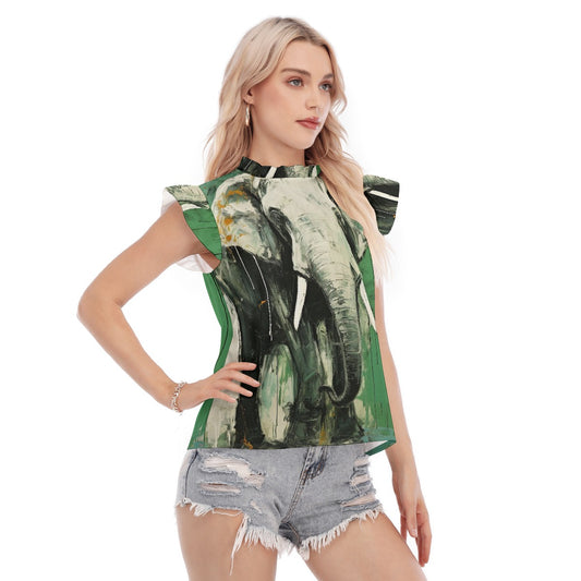 All-Over Print Women's Blouse With Ruffle Collar And Sleeve