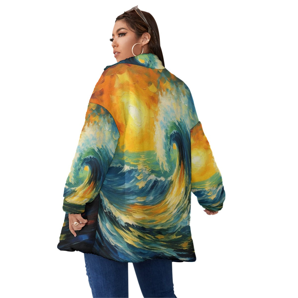 All-Over Print Unisex Borg Fleece Stand-up Collar Coat With Zipper Closure(Plus Size)