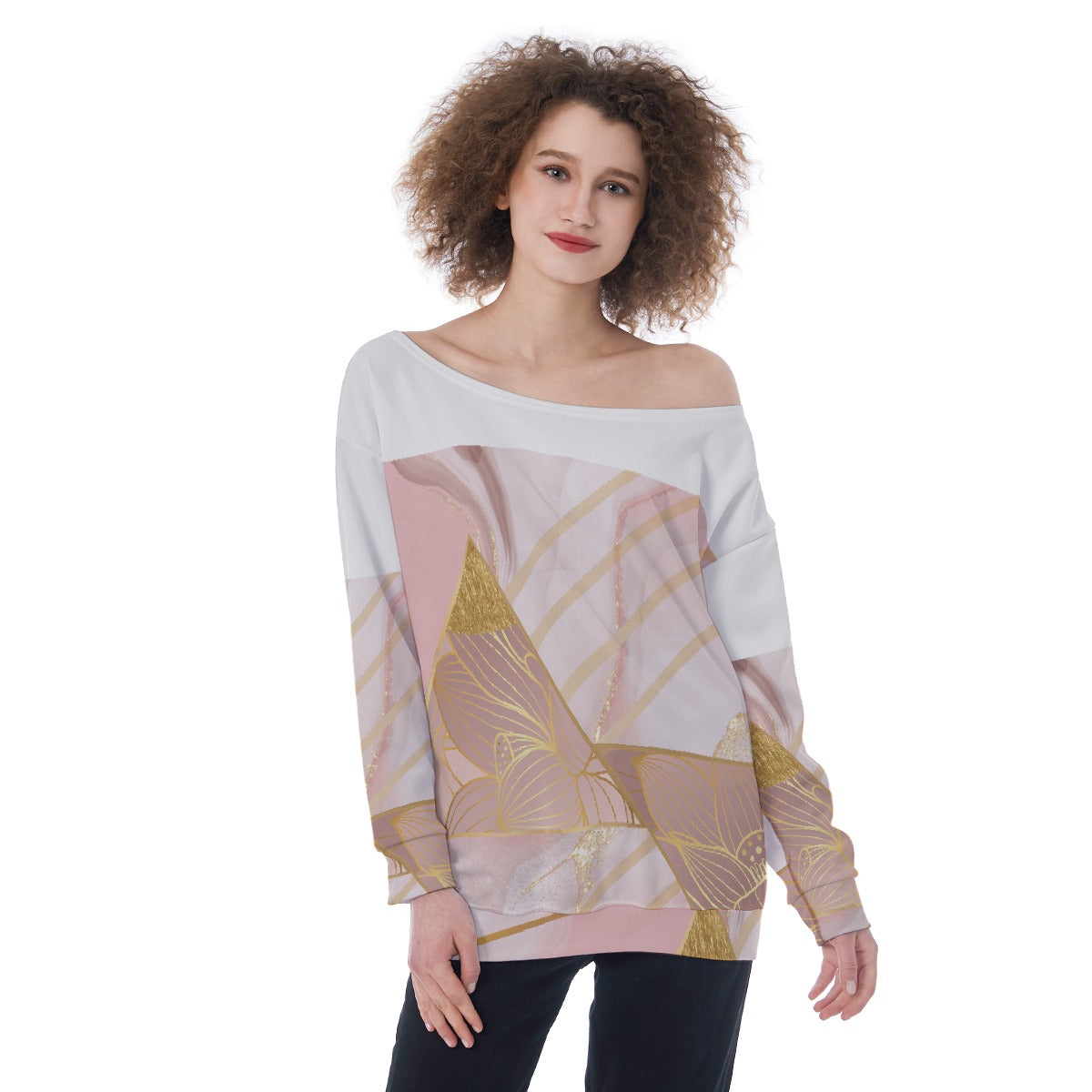 All-Over Print Oversized Women's Off-Shoulder Sweatshirt