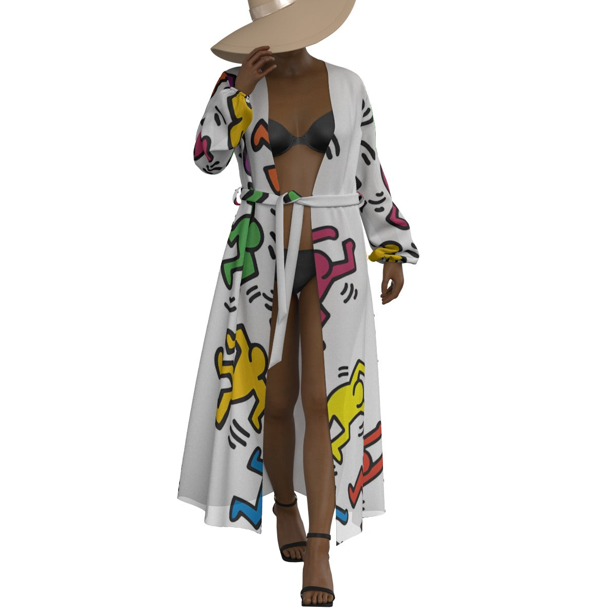 All-Over Print Women's Lace-up Chiffon Robe