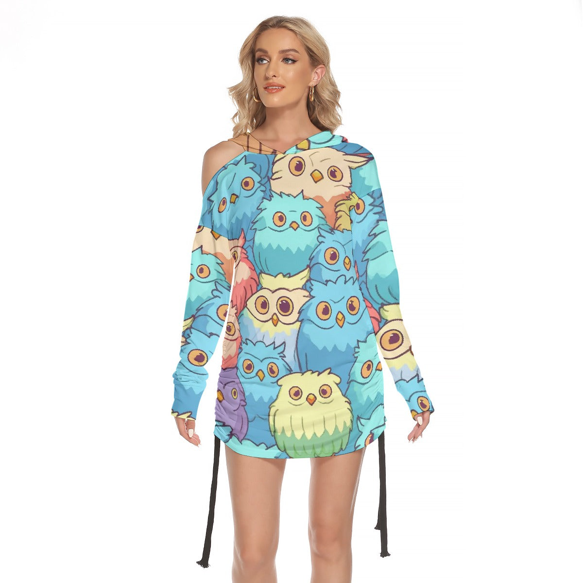 All-Over Print Women's One-shoulder Dress With Waist Shirring