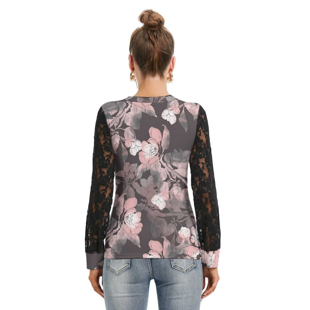 All-Over Print Women's T-shirt And Sleeve With Black Lace