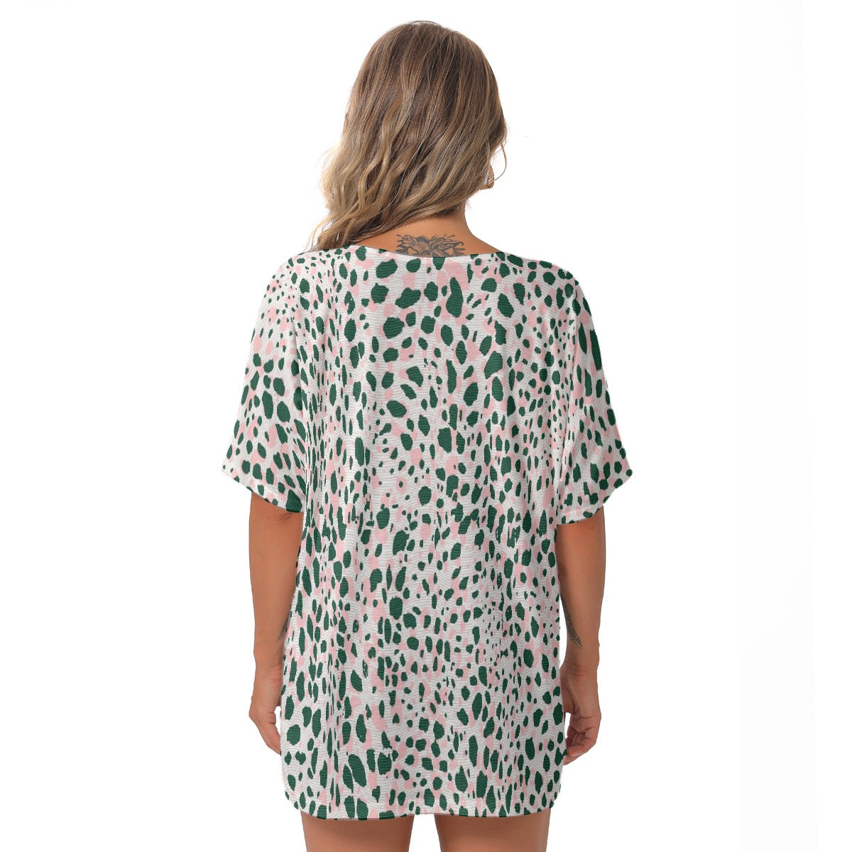 All-Over Print Women's Bat Sleeves V-Neck Blouse