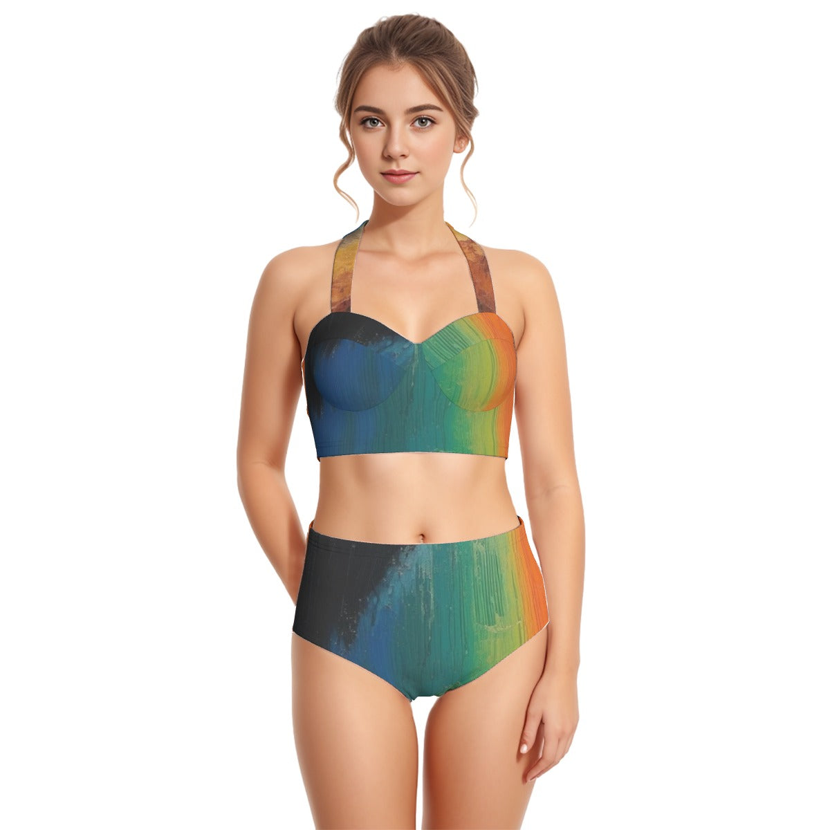 All-Over Print Women's Swimsuit Set With Halter