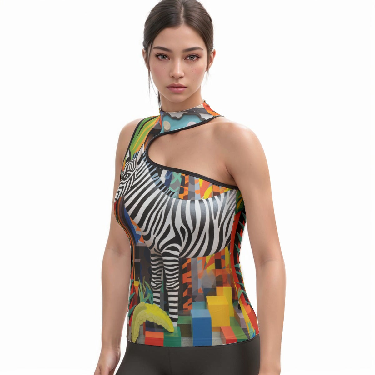 All-Over Print Women's Halter Sleeveless Asymmetrical Tank Top
