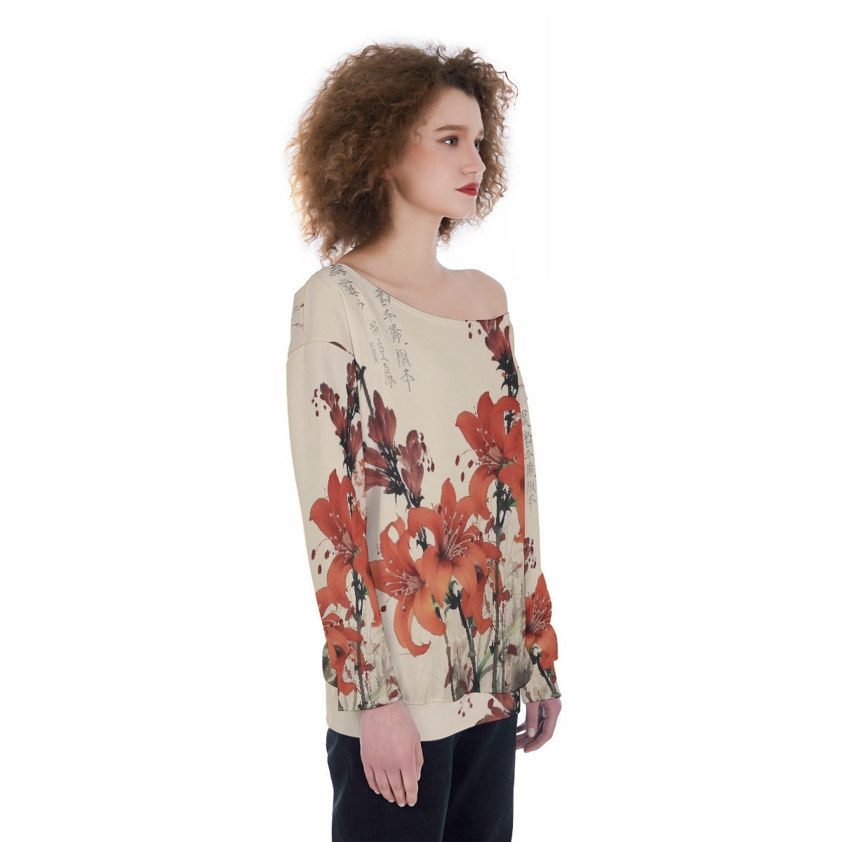 All-Over Print Oversized Women's Off-Shoulder Sweatshirt