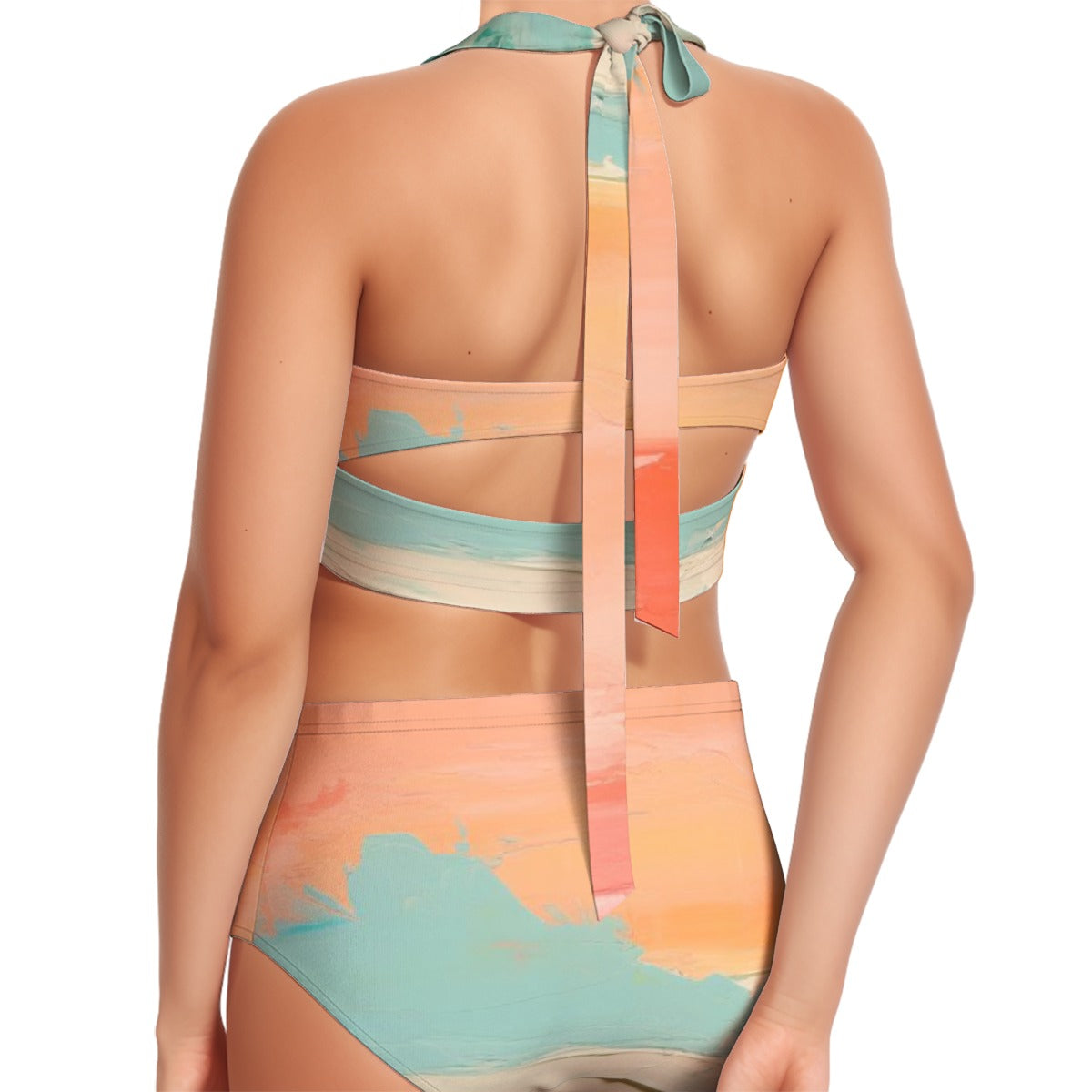 All-Over Print Women's Swimsuit Set With Halter
