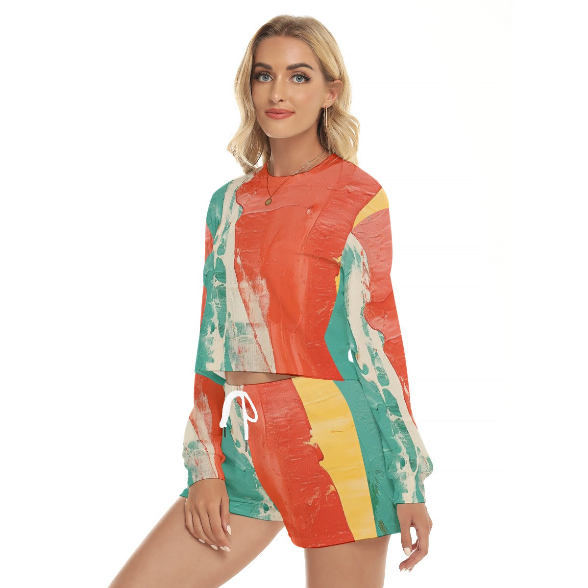 All-Over Print Women's Short Sweatshirt And Pants Suit