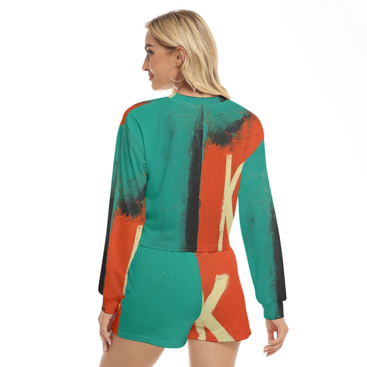All-Over Print Women's Short Sweatshirt And Pants Suit