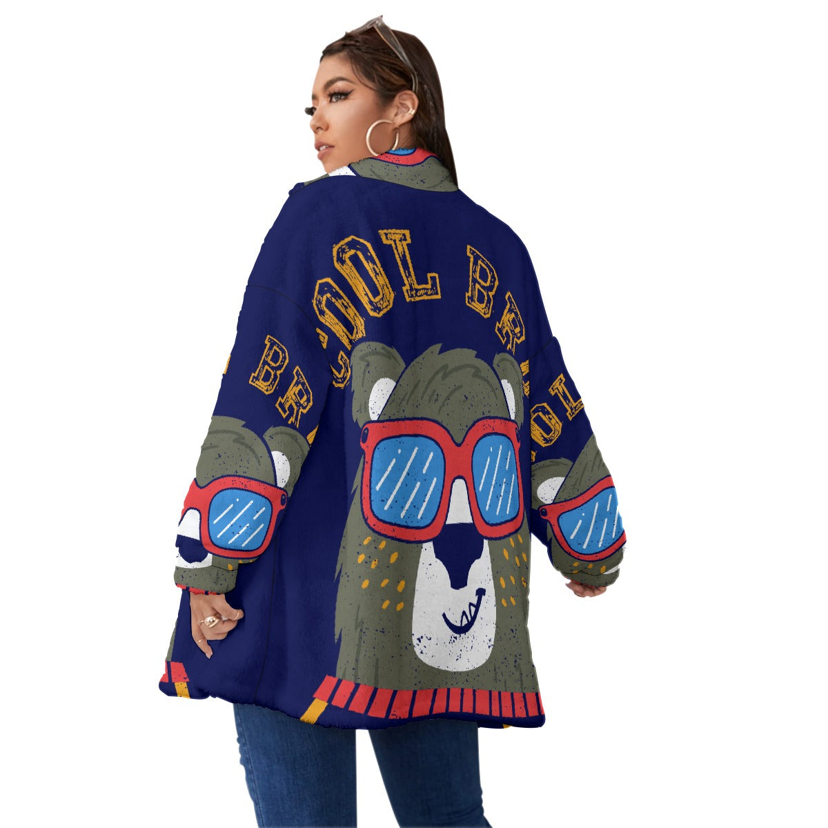 All-Over Print Unisex Borg Fleece Stand-up Collar Coat With Zipper Closure(Plus Size)