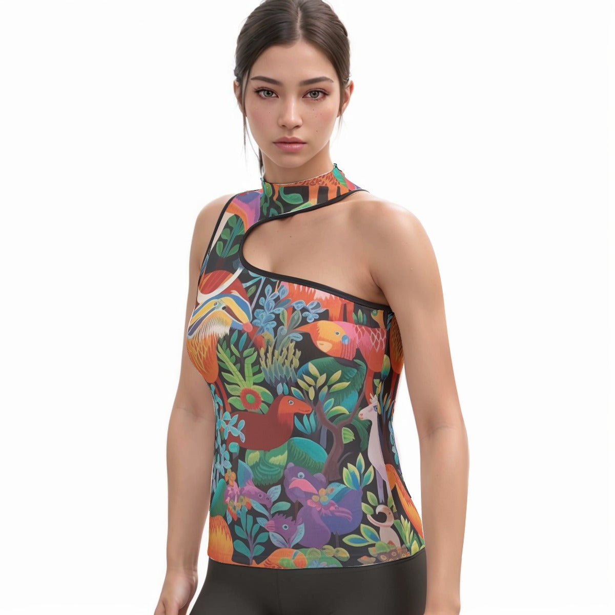 All-Over Print Women's Halter Sleeveless Asymmetrical Tank Top