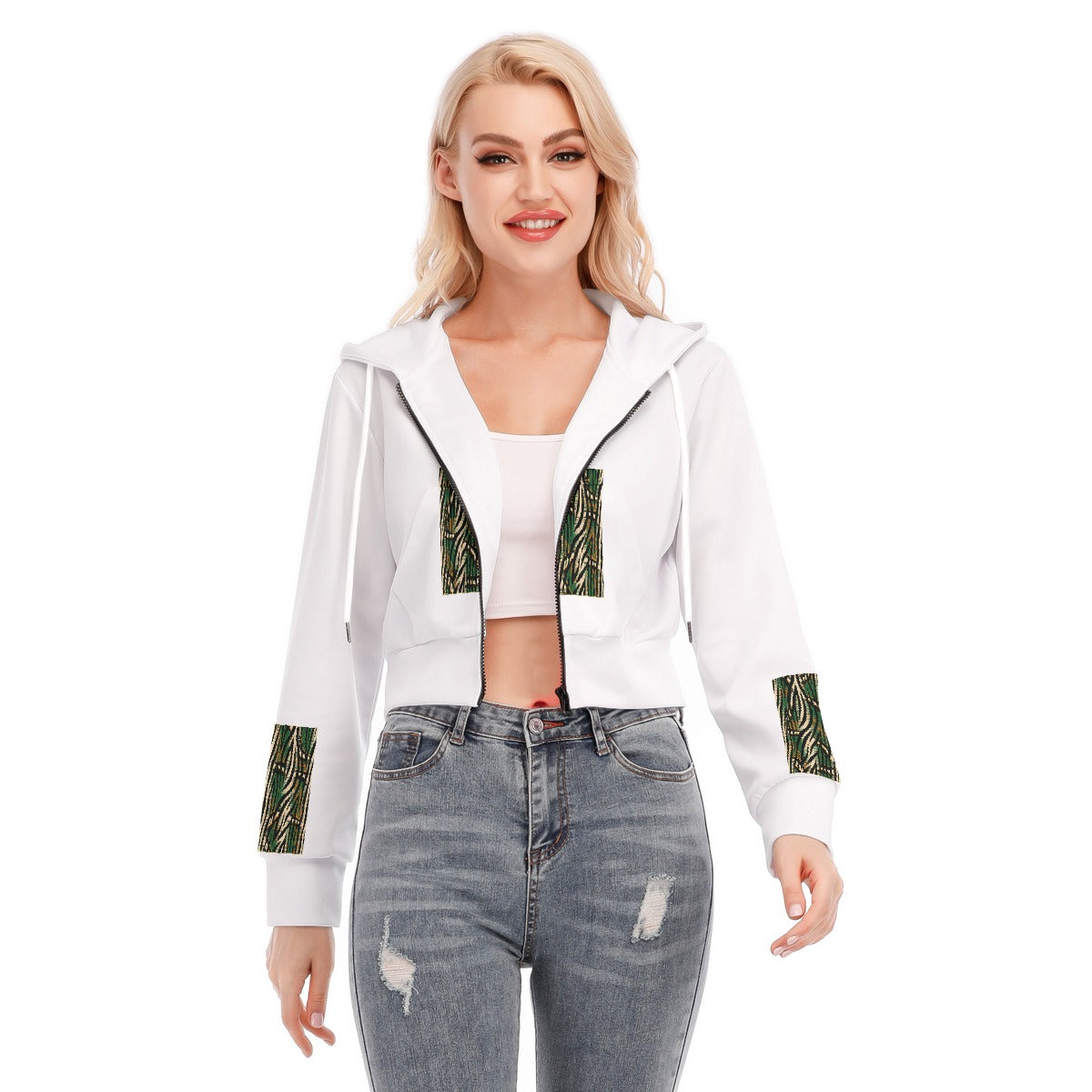 All-Over Print Women's Crop Top Hoodie With Zipper Closure